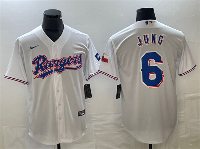 Men's Texas Rangers #6 Josh Jung White With Patch Cool Base Stitched Baseball Jersey